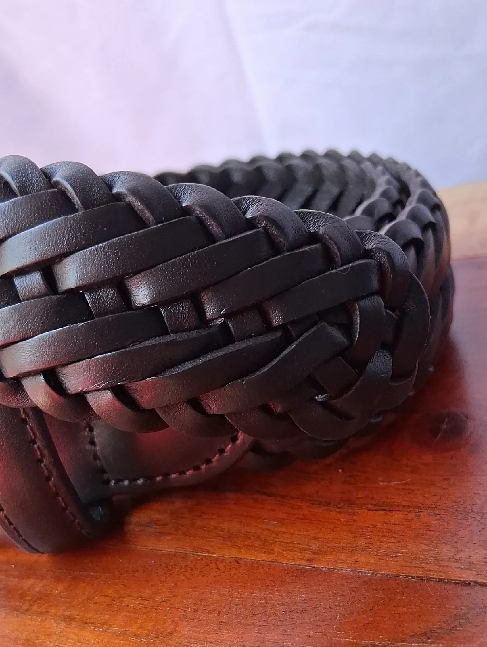 Quince Jack Italian Leather Braided Belt in Dark Brown Hickory 30
